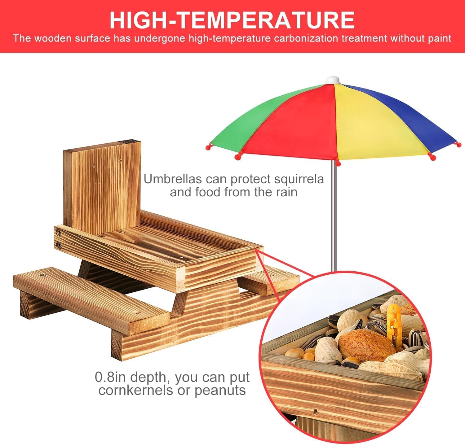Gnodary Squirrel Feeder with Umbrella, Squirrel Feeders for Outside, Squirrel Picnic Table Feeder - Chipmunk Feeder Hold Corn, Corn Cob, Peanuts Style2 (Multiple Color)