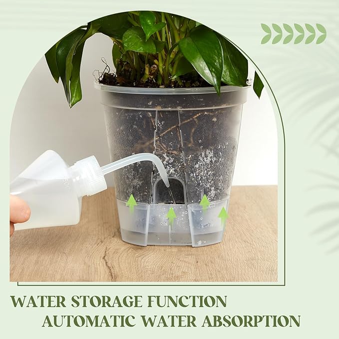 Self Watering Pots for Indoor Plants with Deep Reservoir and High Drainage Holes for Outdoor Plants and Flowers, Bare Root Planter(4.72'',Clear,6 Pcs)