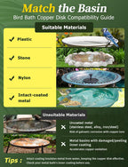 Mellbree Bird Bath Copper Disc, 0.6mm Reinforced 99.99% Pure Copper Cleaning Disk for Physical Safe Clean Water All-Season, Universal Fit for Outdoor Birdbaths, Bowl, Bird Bath Solar