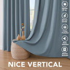 H.VERSAILTEX Primitive Linen Curtains 100% Blackout Curtain Drapes Burlap Curtains with White Thermal Insulated Liner, Grommet Top Drapes Living Room/Bedroom (2 Panels, 42 x 54 Inch, Stone Blue)