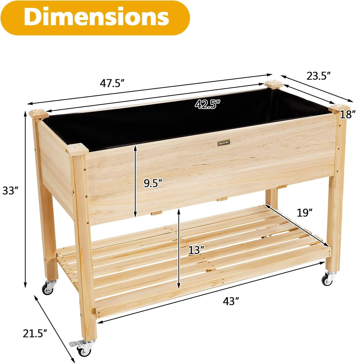 giantex raised garden bed on wheels, wood planter, package contents