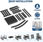 HDPE Rocking Chair Outdoor Set of 4 - Poly High Back Porch Rocker Chairs for Adults - All Weather Resistant Furniture for Patio Front Porch - Black
