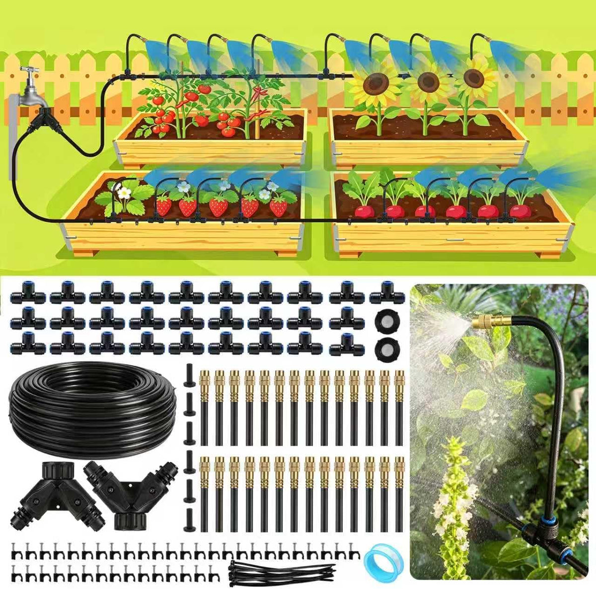 riboud 220ft drip irrigation system, 2026-upgrade garden watering, main product view