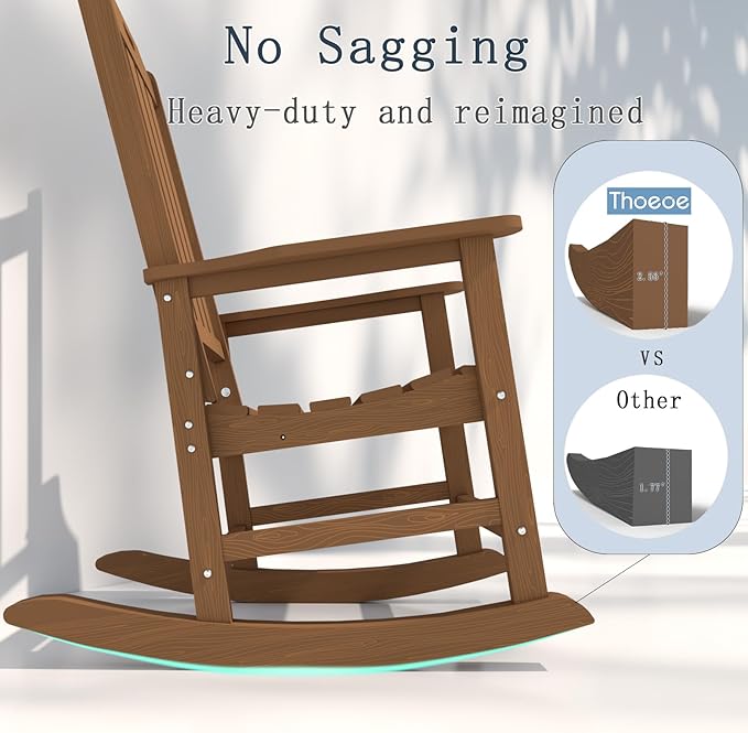 Oversized Rocking Chair Set of 2, Outdoor Rocking Chair for Adults, All Weather Resistant Porch Rocker for Lawn Garden, Wood