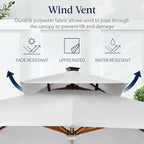 Best Choice Products 10ft Square Cantilever Patio Umbrella w/Base Included, Woodgrain Pattern Pole & Solar LED Lights, 360-Rotation, Offset Hanging Outdoor Shade - Fog Gray