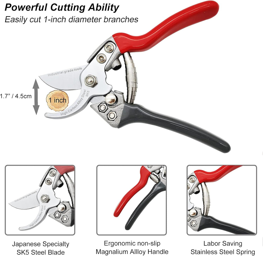 TONMA 7.5" Garden Scissors, Made in Japan, Pruning Shears & Clippers, TP-3 | 1" Cut Capacity Bypass Garden Shears, Japanese Hand Pruners Loppers for Gardening, Ergonomic Non-Slip Handle for Small Hands