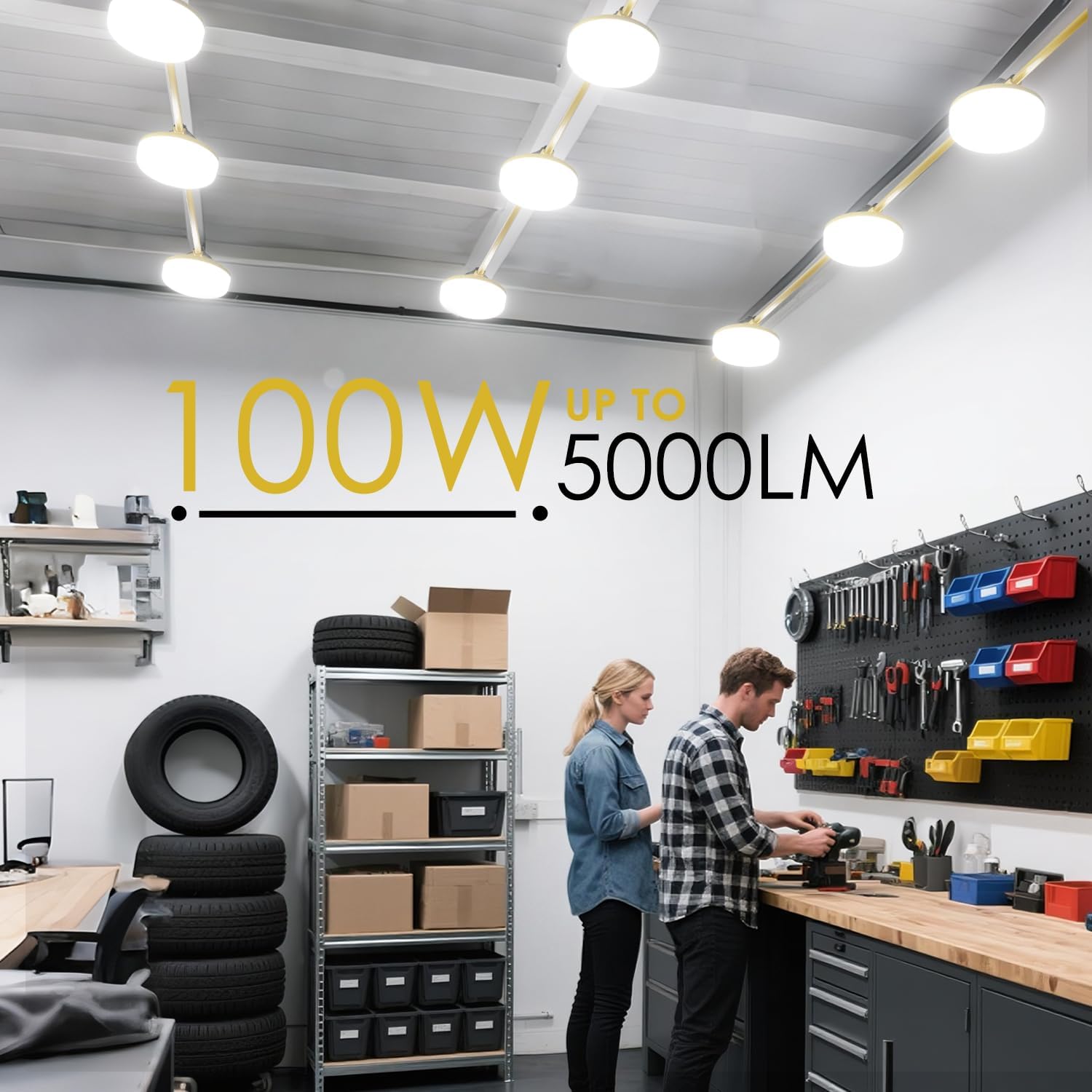 LED Construction String Lights 100FT, 10000 LM, 5000K Daylight LED String Work Lights, 100W Temporary Lighting for Job Site Outdoor Indoor, IP65 Waterproof Temporary Construction Lights, ETL Listed