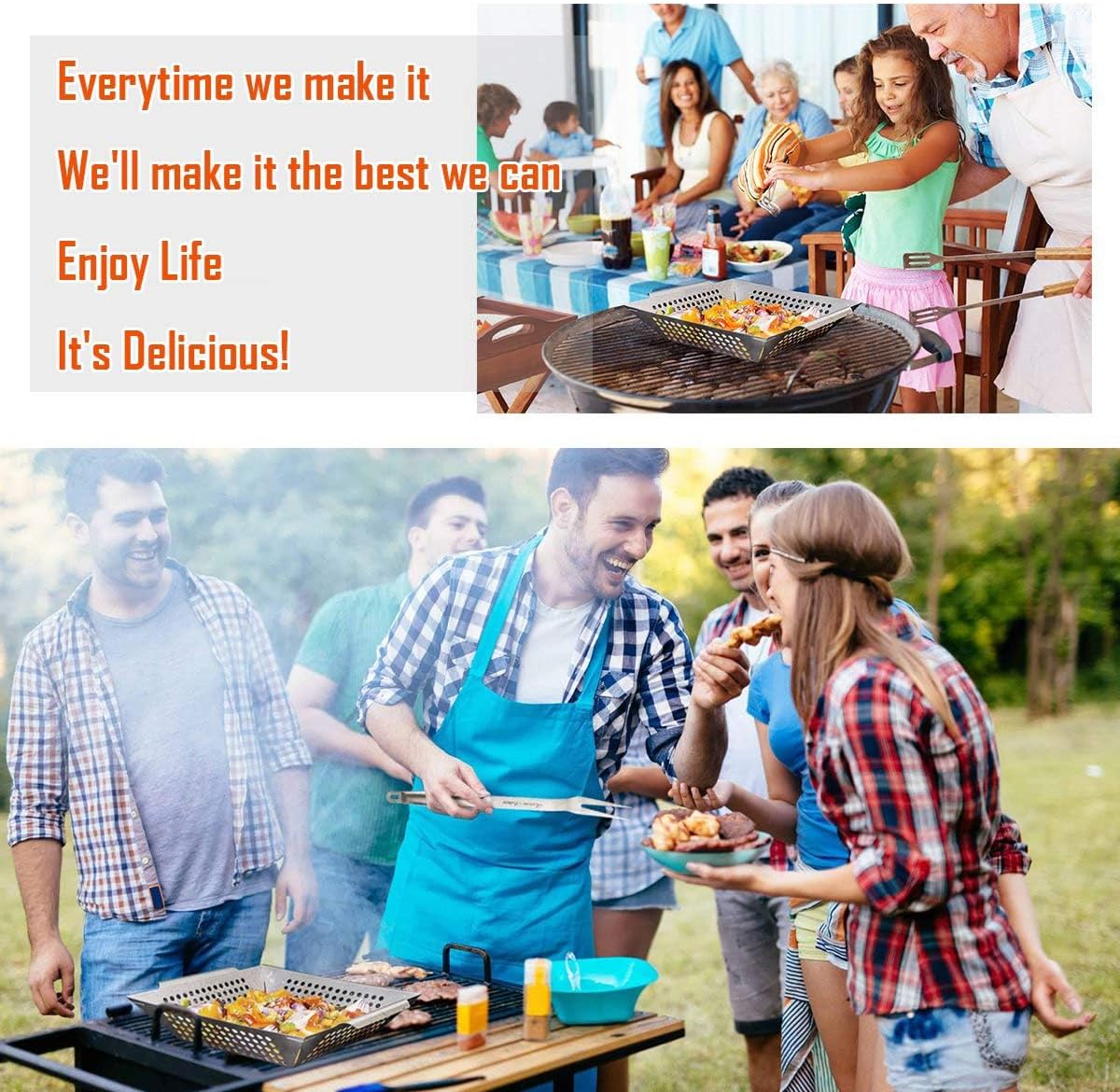 3 Pack Grill Baskets for Outdoor Grill, Heavy Duty Stainless Veggie Pan Set | Vegetable Grill Basket, Grilling Accessories for All Grills & Smokers, Space-Saving 1 Large, 2 Small, Grilling Gifts for Men