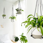 Mkono 3 Pack Macrame Plant Hangers Indoor Different Size Hanging Planter Basket Flower Pot Holder with Beads No Tassels 35"/29"/23", Medium, Grey