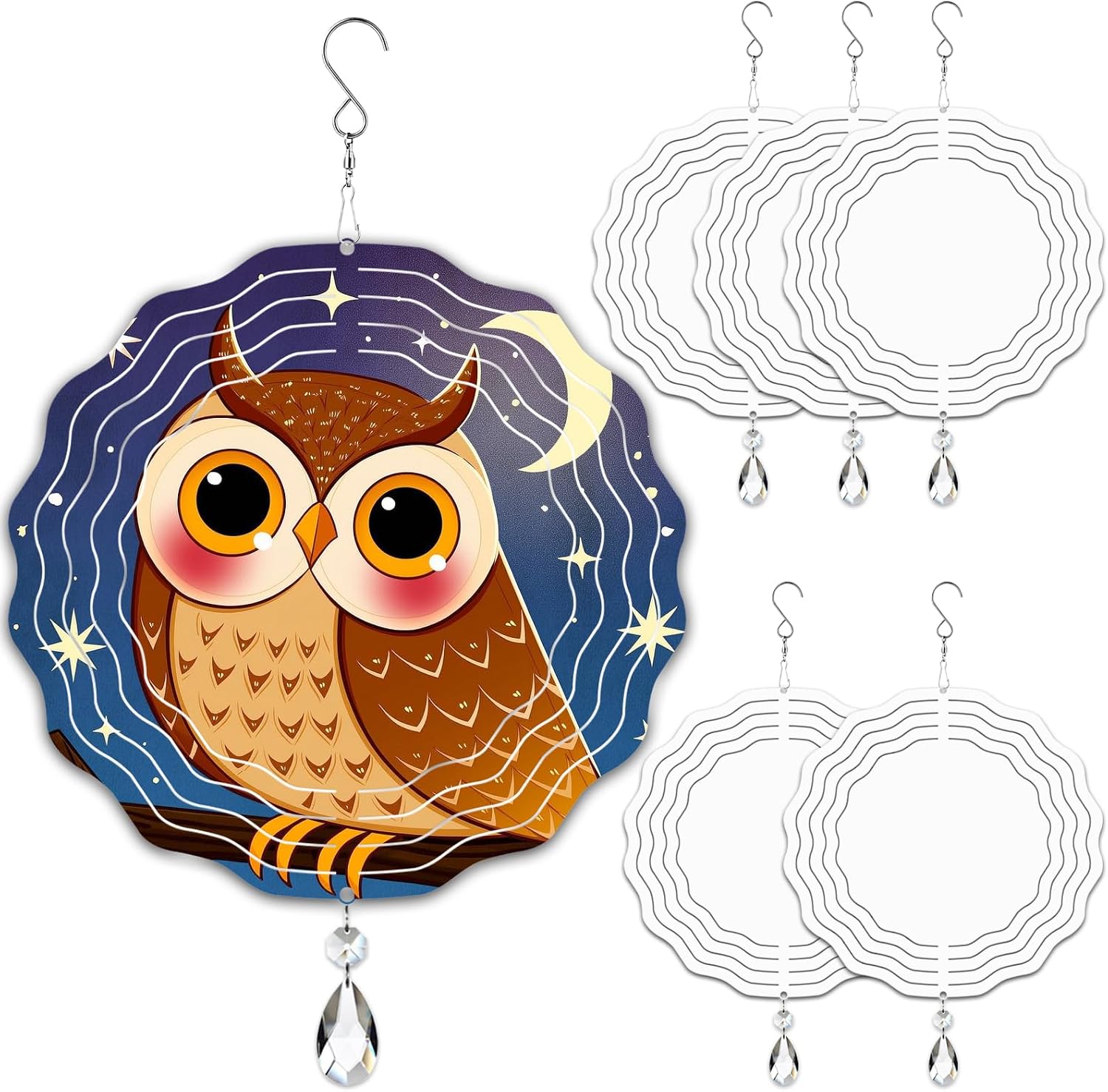 6 Pack 8inch Sublimation Wind Spinner Blanks 3D Aluminum Metal Wind Sculpture Kinetic Spinners for Yard and Garden Indoor Art Ornaments Hanging Decoration (Wave Floral)