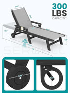SERWALL Patio Chaise Lounge Chair, 5 Positions Outdoor Lounger for Pool, Textilene Lounge Chair with Rolling Wheels for Poolside, Deck, Black