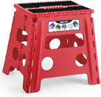 Delxo Folding Step Stool,Non-Slip Stool 13 inch Height Premium Heavy Duty Foldable Stool for Kids and Adults,Kitchen Garden Bathroom Steppingstool 1 Pack in Red,Dotted Texture