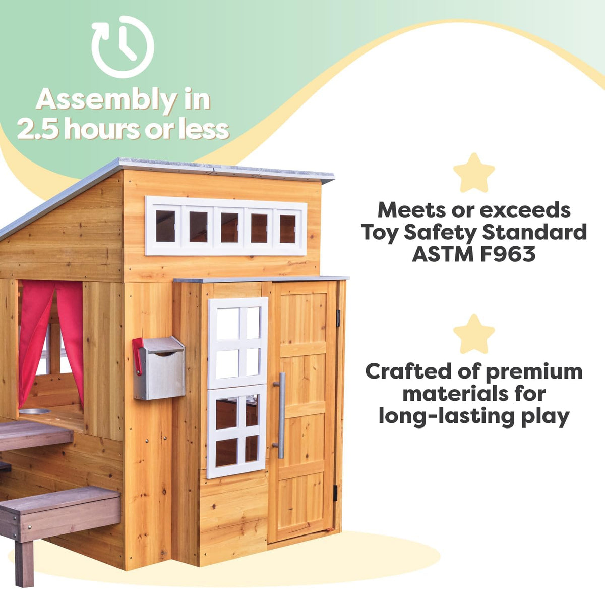 kidkraft modern outdoor wooden playhouse with picnic table on a desk or shelf