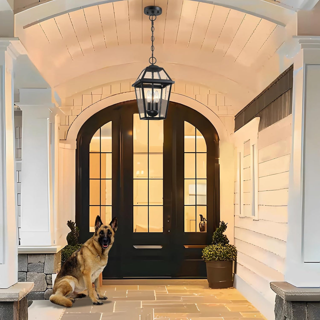 Modern 3-Light Large Outdoor Pendant Light, Matte Black, 1Pack | Exterior Hanging Light Fixture, IP65 Waterproof Anti-Rust, Outdoor Chandelier for Porch, Front Door, Balcony, Sloped Ceiling