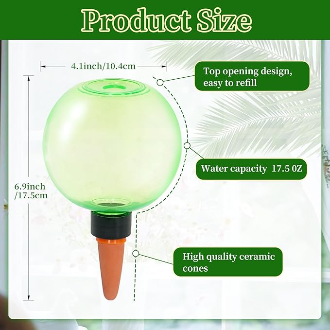 6pcs Large Plant Self Watering Globes, 17.5 oz Plastic Water Bulbs Top Fill, Plant Watering Devices System Slow Release Terracotta, Water Spikes Stakes for Indoor(6pack)
