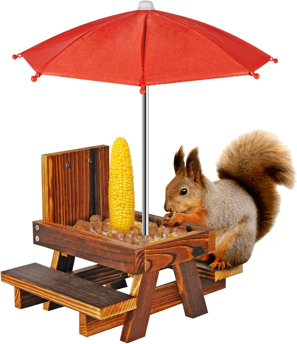 Squirrel Feeder with Umbrella Squirrel Table Feeder with Sturdy Squirrel Feeder with Corn Cob and Peanut Tray Holder Sturdy with Solid Structure Easy to Install
