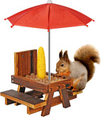 Squirrel Feeder with Umbrella Squirrel Table Feeder with Sturdy Squirrel Feeder with Corn Cob and Peanut Tray Holder Sturdy with Solid Structure Easy to Install