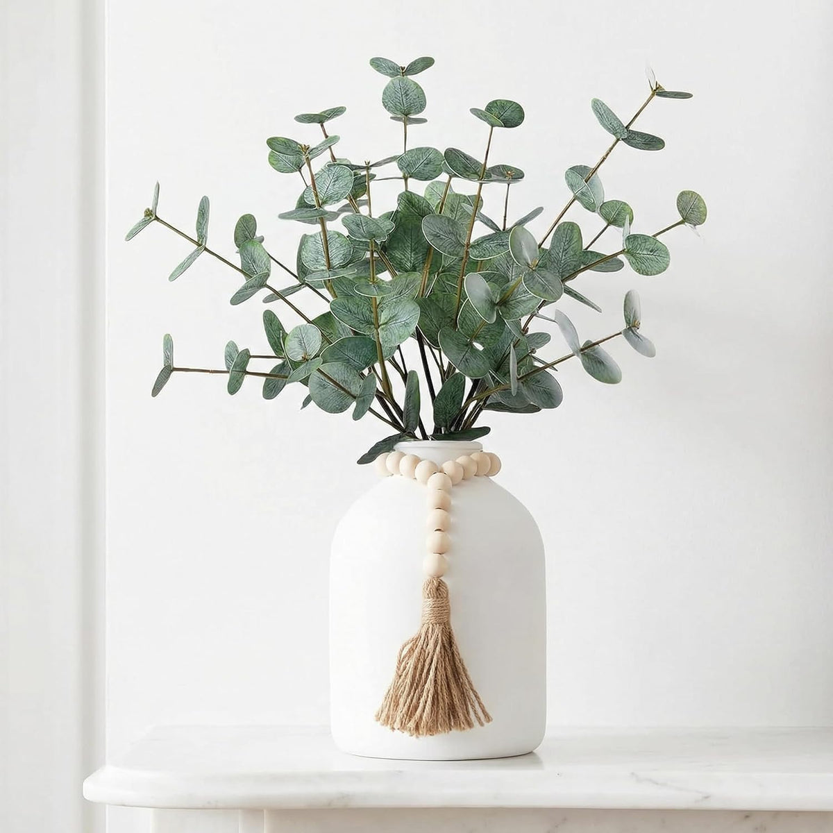 artificial eucalyptus stems in large white vase ,18", main product view