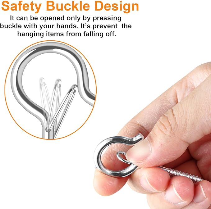 36 PCS Q-Hanger Hooks, Screw Hooks for Outdoor String Lights, Safety Buckle Design Cup Eye Hook for Hanging Christmas Lights, Plants, Mounted on Wall Ceiling, Include 1 Wing Nut Driver, Silver