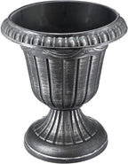 Arcadia Garden Products PL10SL Classic Traditional Plastic Urn Planter Indoor/Outdoor, 15" x 13", Brushed Silver