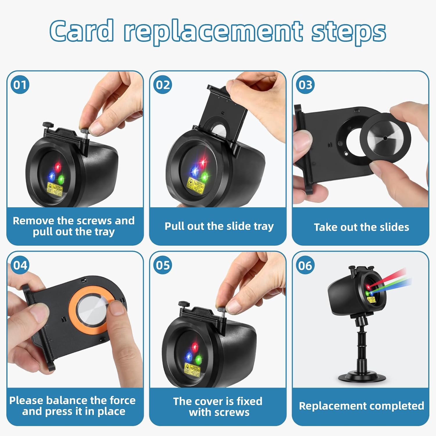 Outdoor Laser Projector Lights, RGB Firefly Light Show for Backyard Parties & Gatherings, IP65 Waterproof, 270° Adjustable, 10 Color Modes + 3 Changeable Holiday Cards(Halloween/Snowflake/Christmas)