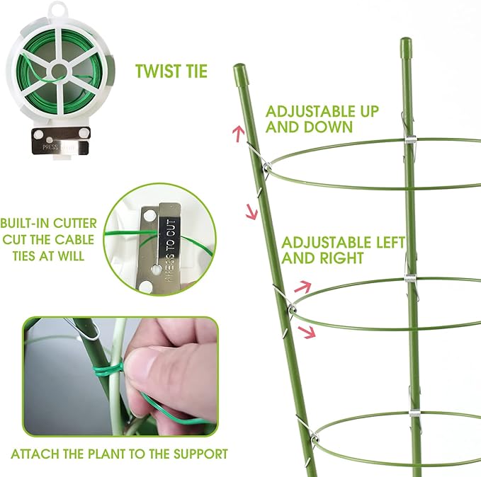 8 Pack Tomato Cage Plant Support Cages for Garden, 18 inches Tomato Trellis for Climbing Plants, Upgrade Garden Plant Stakes with Adjustable Ring, Tomato Rings for Support