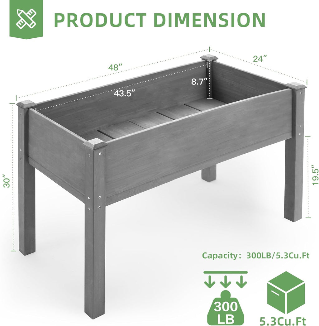 48×24×30 raised garden bed with legs, cedar wood, close-up detail
