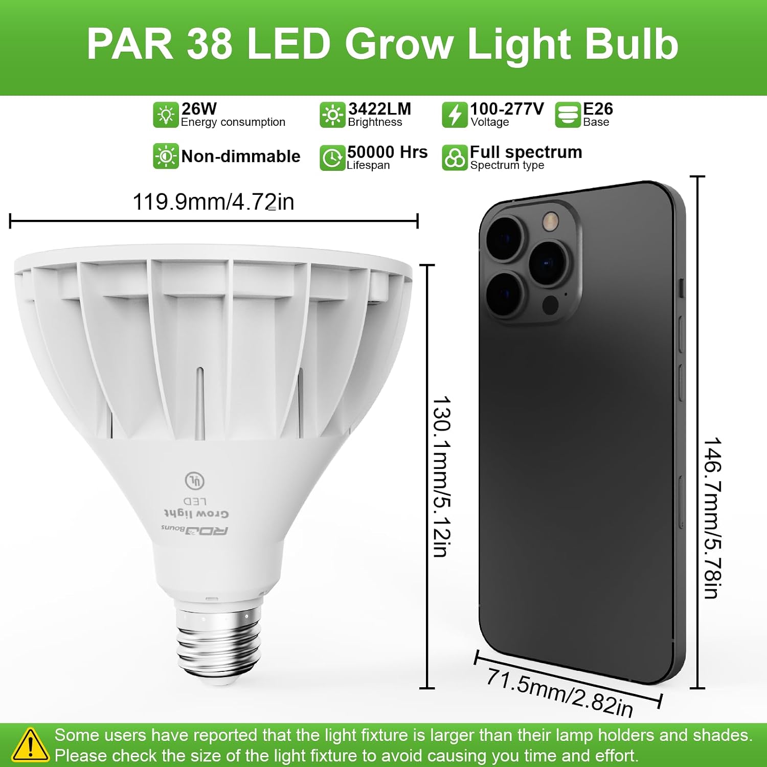 RDJ Bouns 26W LED Grow Light Bulb with Remote, PAR38, E26 Base | Dimmable, Full Spectrum Plant Bulb, Timer, Auto On/Off 4/8/12H, Natural White, For Indoor Plants, Succulents, Seeds