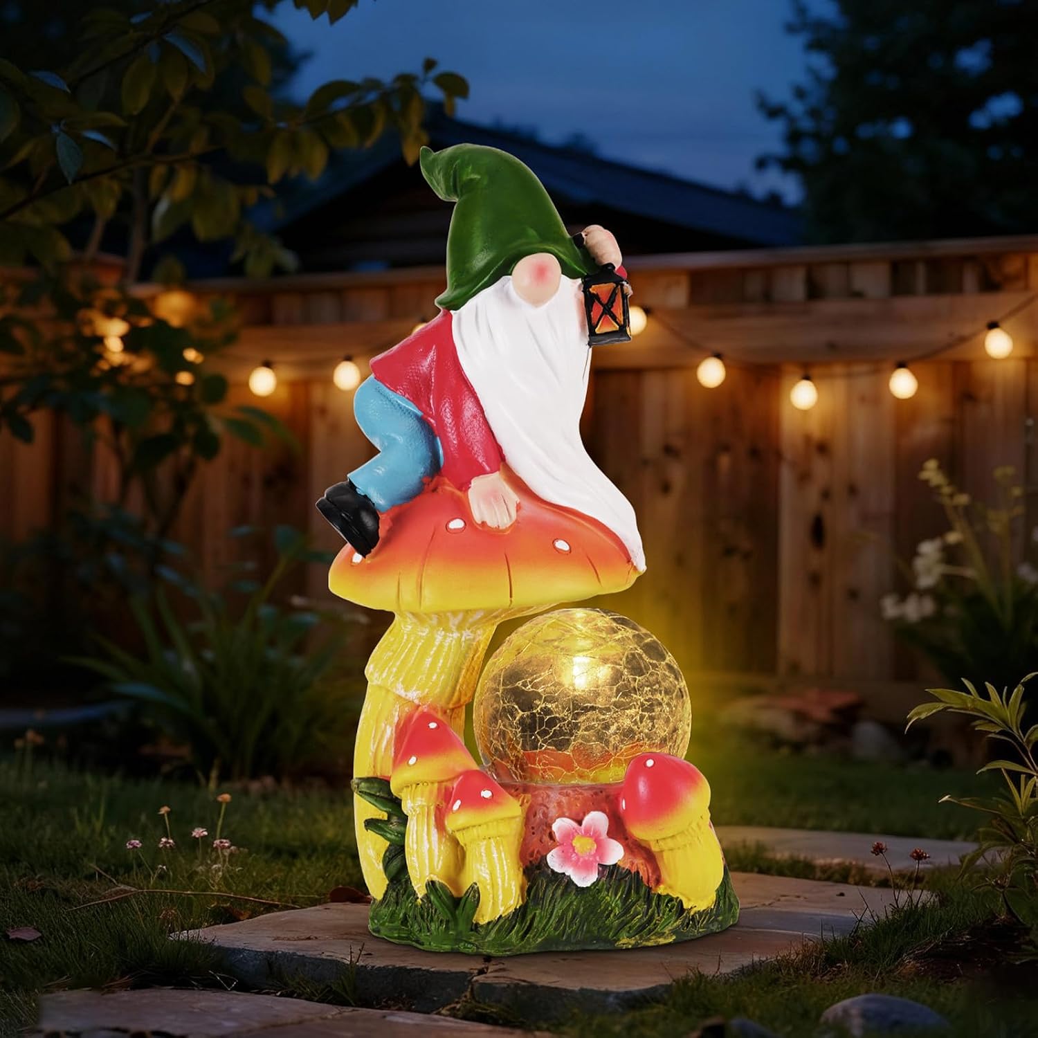 Garden Gnomes Outdoor Statues with Light, Gnomes Decorations for Yard, Solar Garden Gnome with Mushroom Decor, Lawn Ornaments for Patio, Balcony Housewarming- Unique Women Gifts