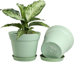 WOUSIWER 16 Pack 6 inch Plastic Planters, Plastic Indoor Planter Flower Pots, Heavy Duty and Stylish 6 Inch Plant Pots for Indoor Plants with Drainage Holes and Tray for Plants Flowers, Green