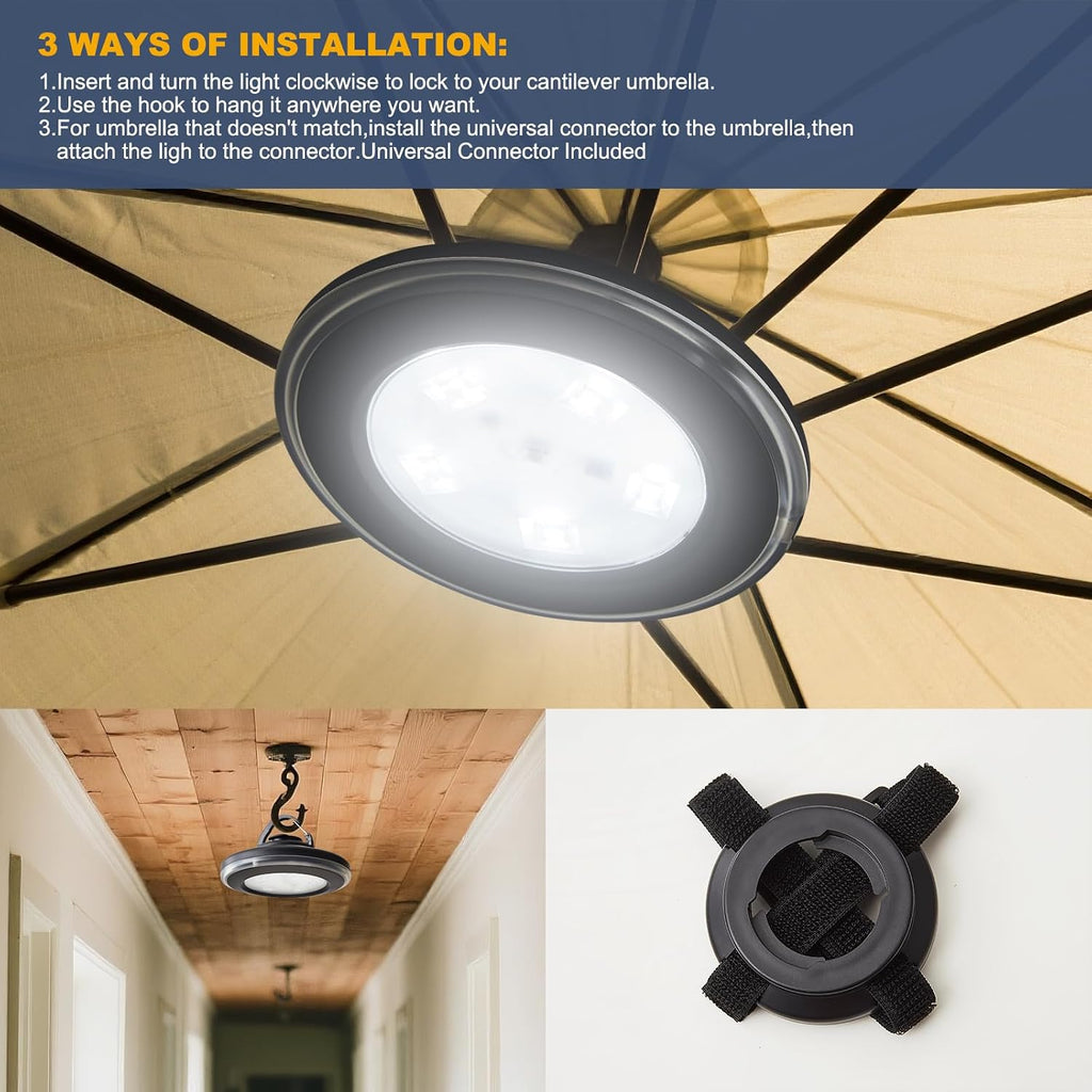 Vitnucrol LED Patio Umbrella Lights with Remote, 4000mAh Rechargeable | Portable, Outdoor Cantilever Umbrella Lamp, 3 Brightness, Dimmable, Camping Lights for Offset Umbrellas, Tents