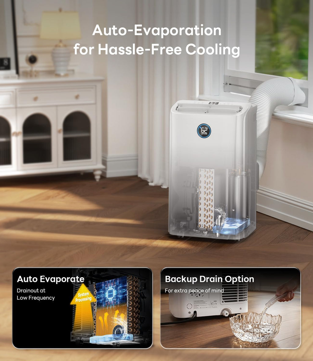 14,000 btu smart wifi portable air conditioner, cools, side view