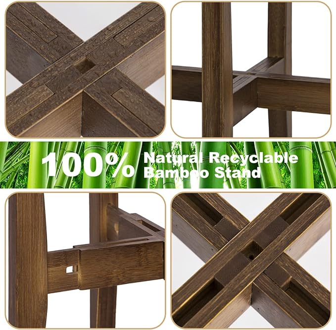 OERGKE Adjustable Plant Stand, Bamboo Mid Century Modern Indoor Plants Stands, Corner Flower Holder for Living Room, Fits 8 to 12 Inches Pots, (Pot & Plant Not Included)(Walnut, 1 Pack)