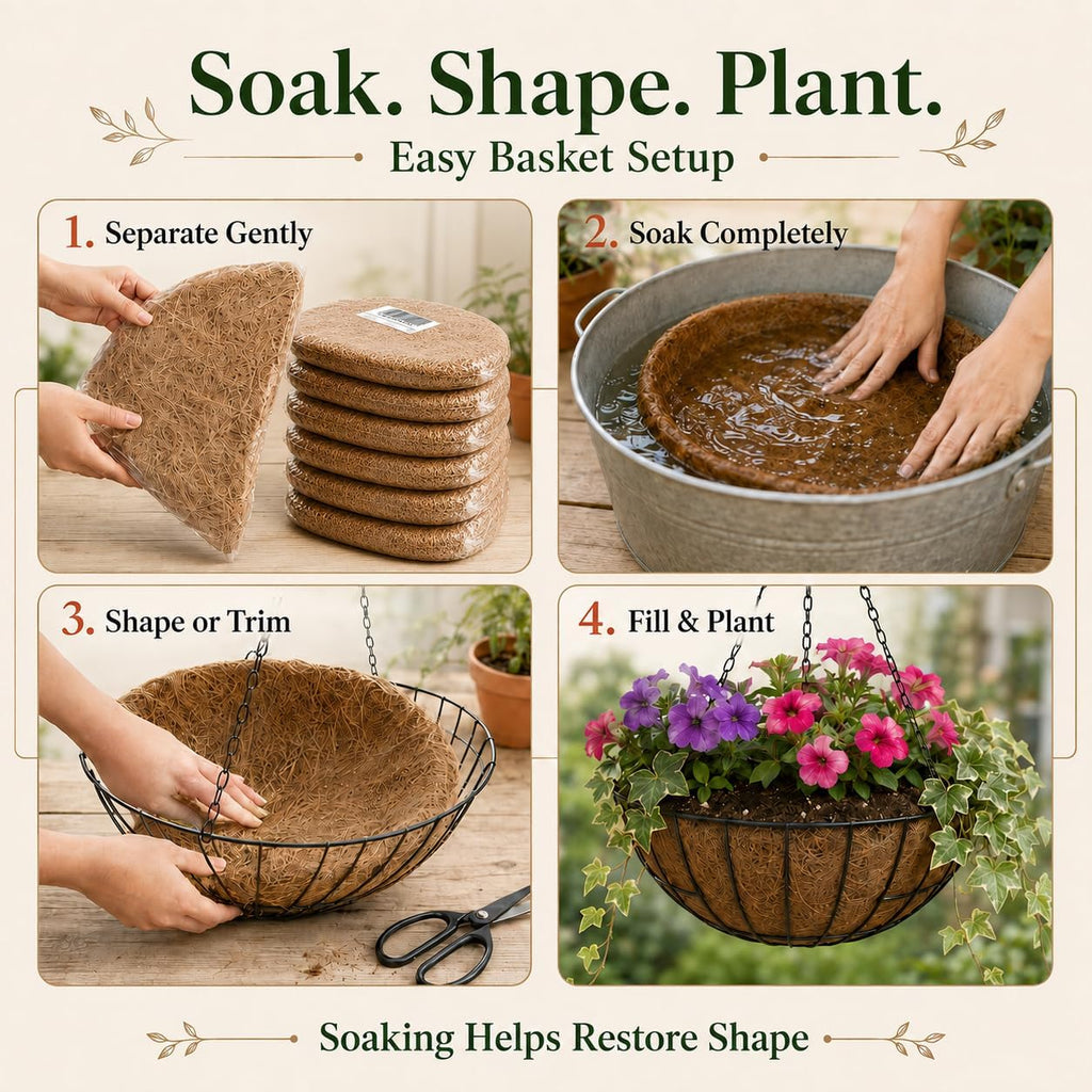 Sinimaka Coco Liners for Planters 14 Inch, 6 Pack Round Hanging Basket Liners, Coconut Fiber Liners for Planters Flowers Garden