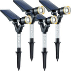 DenicMic Solar Spot Lights Outdoor Waterproof White Lens LED 4 Pack | Adjustable Angle Long Range Solar Lights Outdoor for Yard Garden Patio Wall Tree Landscape Spotlights, Acrylic Lighted Pole