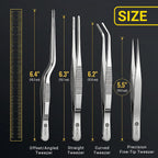 4pcs Garden Tweezers Set - 6.3" Long Plant Tweezers for Succulent, Bonsai & Cactus Gardening - Stainless Steel Multi Purpose Seed Tweezer Tools For Kitchen, Crafts, Aquarium, Reptile