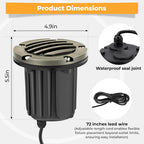 Brass Low Voltage Landscape Well Lights (5" Cover, 5.5" Tall), 12V LED Wired In-Ground Outdoor Up Lighting Fixture Waterproof, Adjustable Beam Direction Base, Without MR16 Bulb (4 Pack)