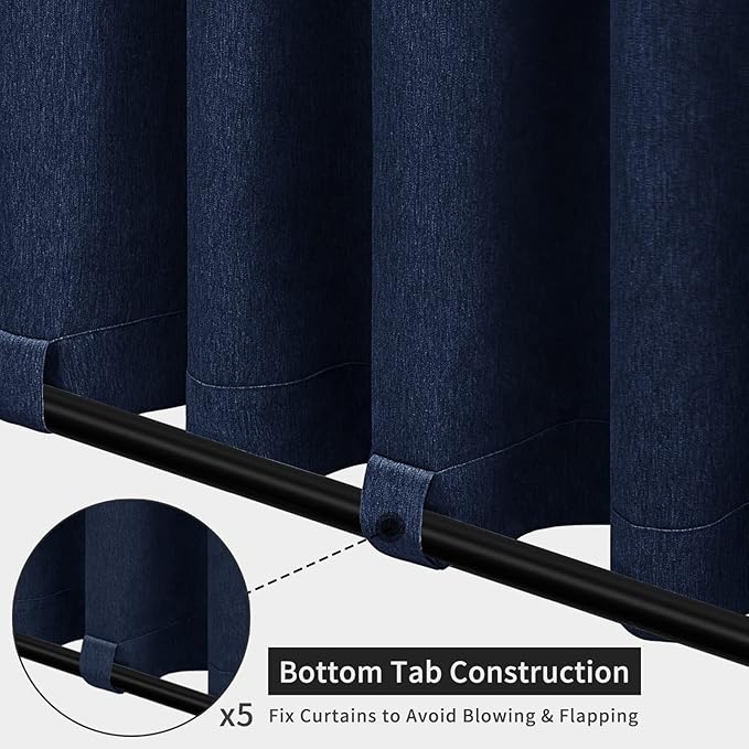 Easy-Going Linen Look Outdoor Curtains Waterproof Windproof Porch Curtains, Soft Thicken Outdoor Privacy Curtains for Patio, Gazebo, Grommet Top and Tab Bottom Drape, 1 Panel, 110x96 inch, Navy