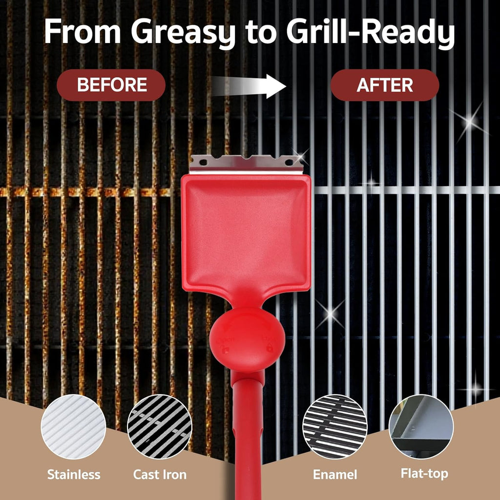 GASPRO Grill Brush Bristle Free for Outdoor Grill, BBQ Grill Cleaning Brush with Replaceable Scrub Sponge Head & Scraper, Ergonomic Handle, Safe for Stainless Steel, Cast Iron & Porcelain Grate