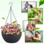 13 inch Hanging Planters for Indoor Plants, 2 Pack Planters for Outdoor Plants with Drainage Holes and Chain, Round Plastic Hanging Baskets, Hanging Flower Pots for Balcony Garden Decor-Black