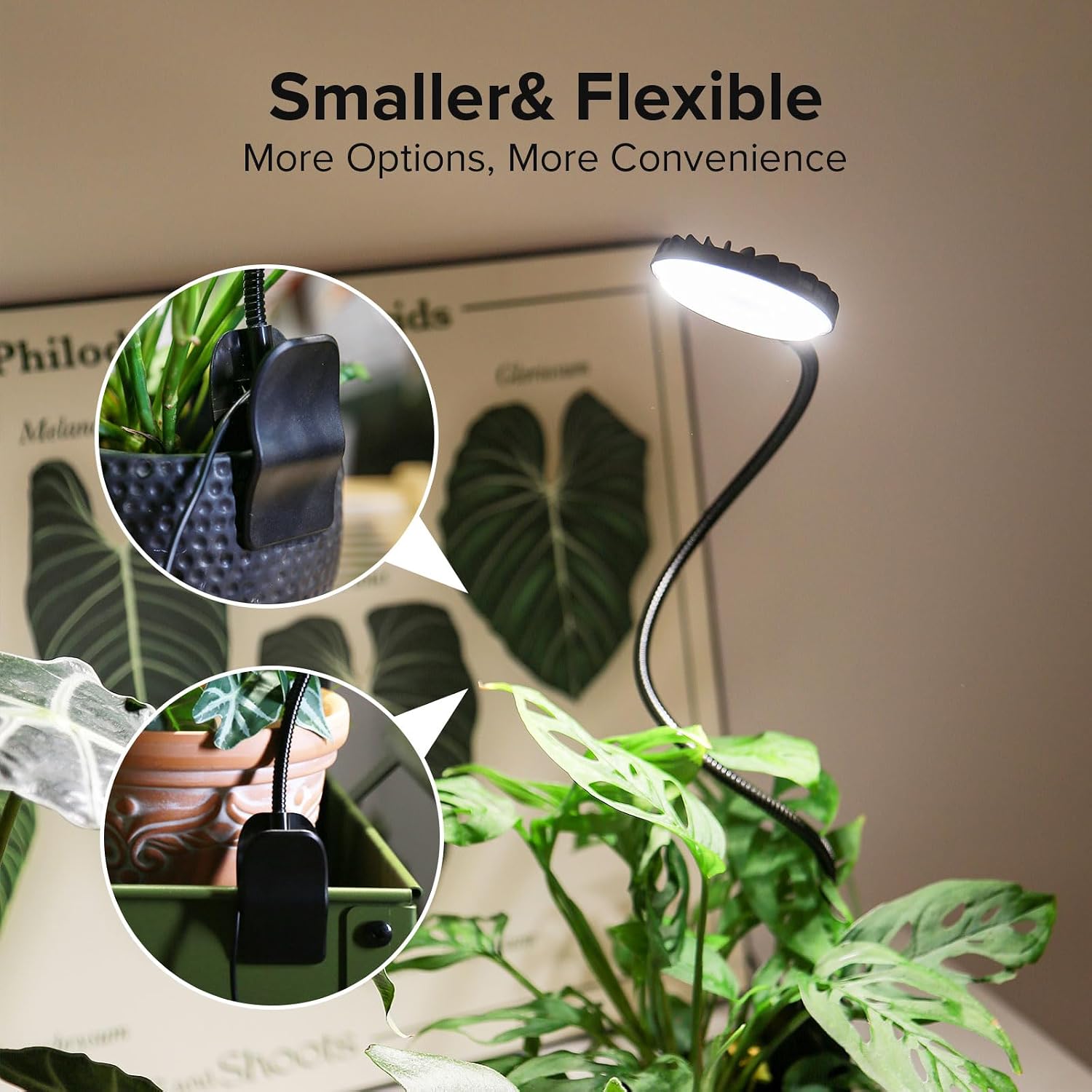 Small Grow Light for Indoor Plants, 12W Clip-On LED, Black | Flexible Gooseneck, 3/6/12H Timer, 4 Dimmable Levels for Desk or Windowsill