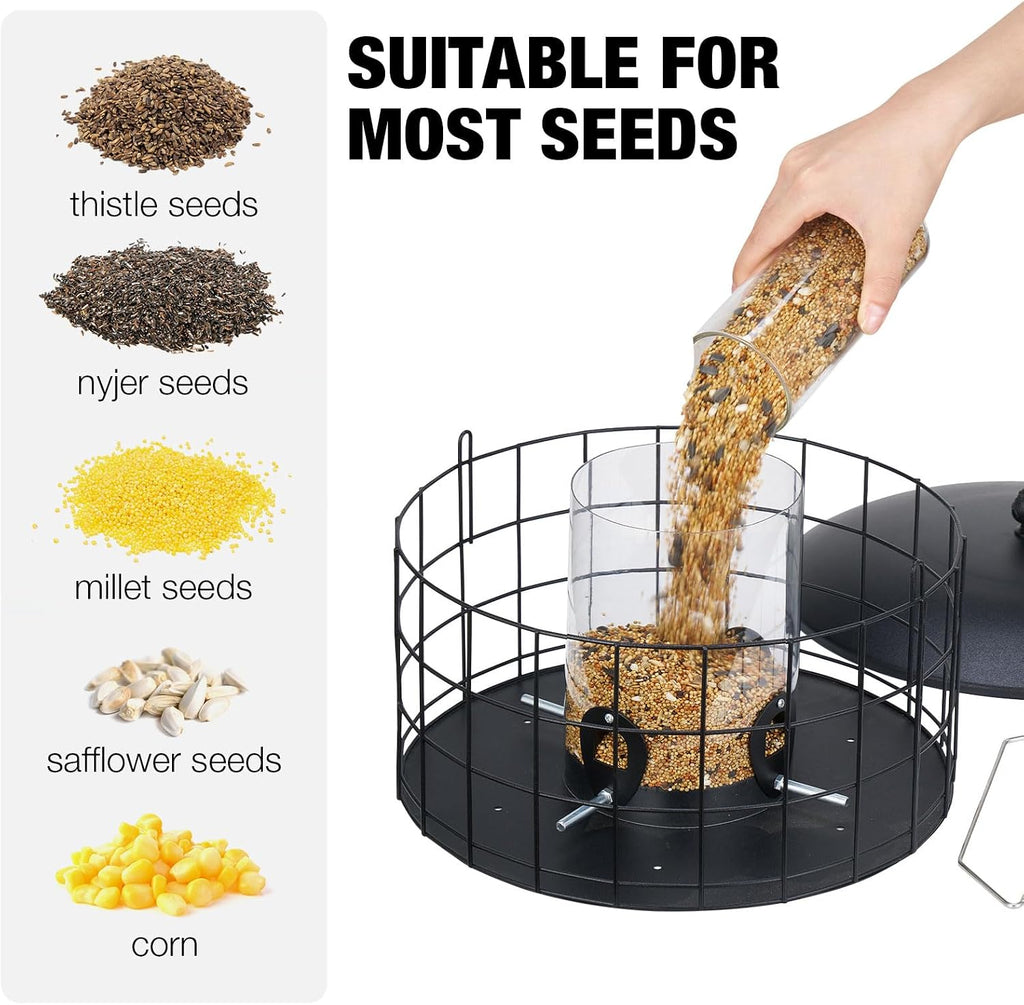 veehoo squirrel proof bird feeders for outdoors hanging, side view