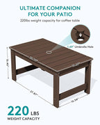 SERWALL Outdoor Coffee Table with 9FT Umbrella, HDPE Patio Coffee Table for Outside, Rectangle, Coffee(Not Include Umbrella Base)