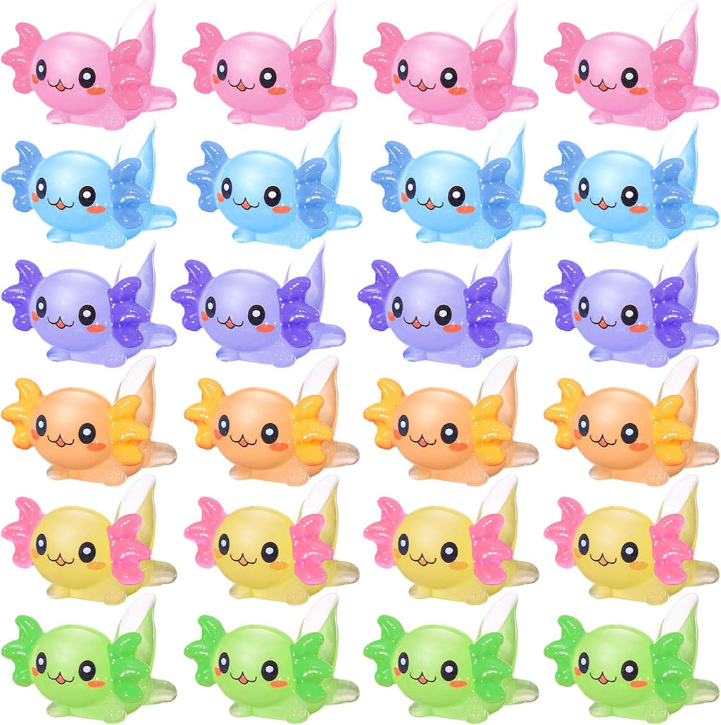 Junkin 24 Pcs 24 Pcs Mini Axolotl Resin Figures 6 Color Tiny Resin Axolotl | Charms Bulk Miniature Animal Figurine Ornament for DIY Craft Landscape Garden Fairy Decoration Birthday Party Decor