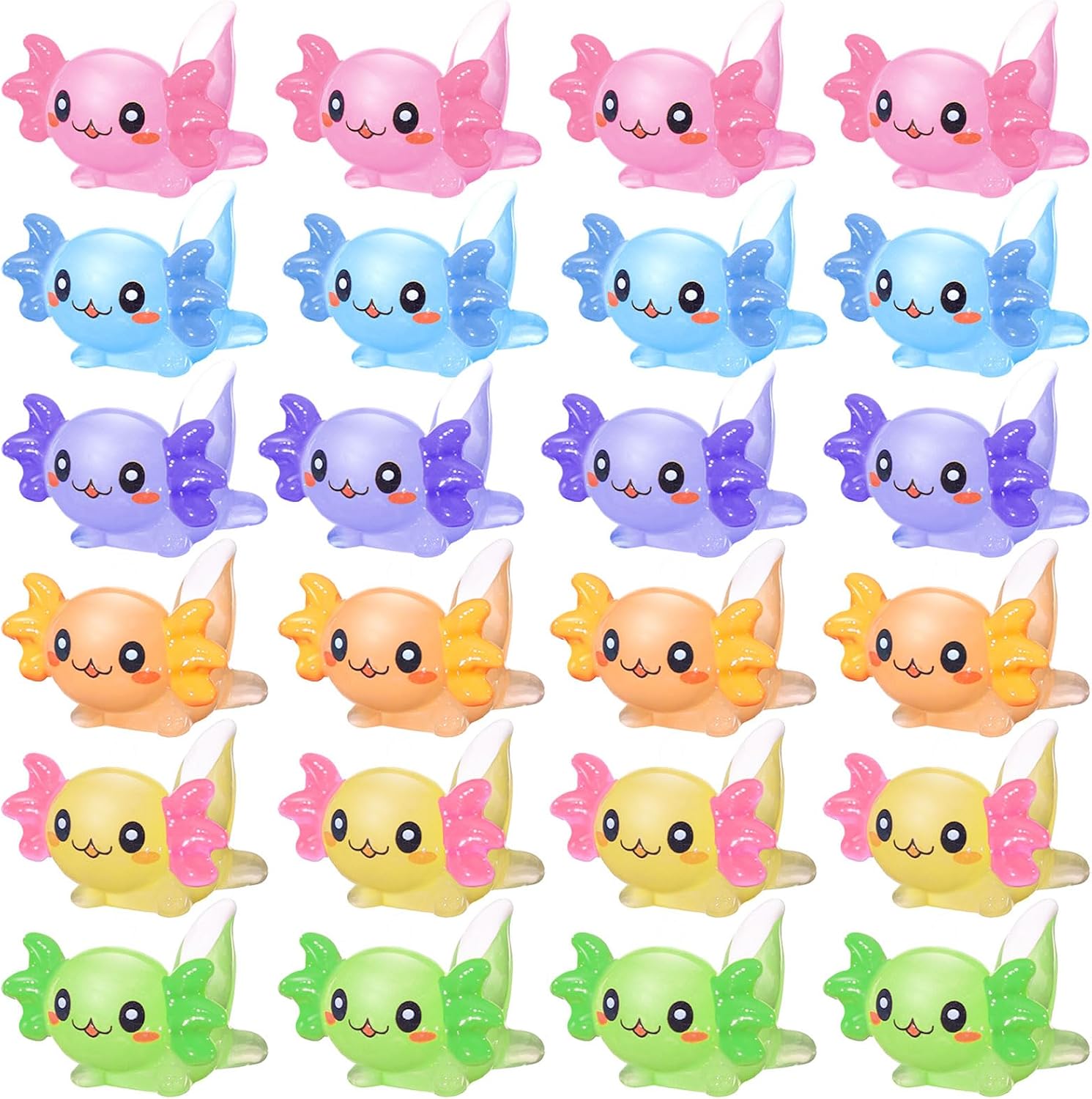 Junkin 24 Pcs 24 Pcs Mini Axolotl Resin Figures 6 Color Tiny Resin Axolotl | Charms Bulk Miniature Animal Figurine Ornament for DIY Craft Landscape Garden Fairy Decoration Birthday Party Decor