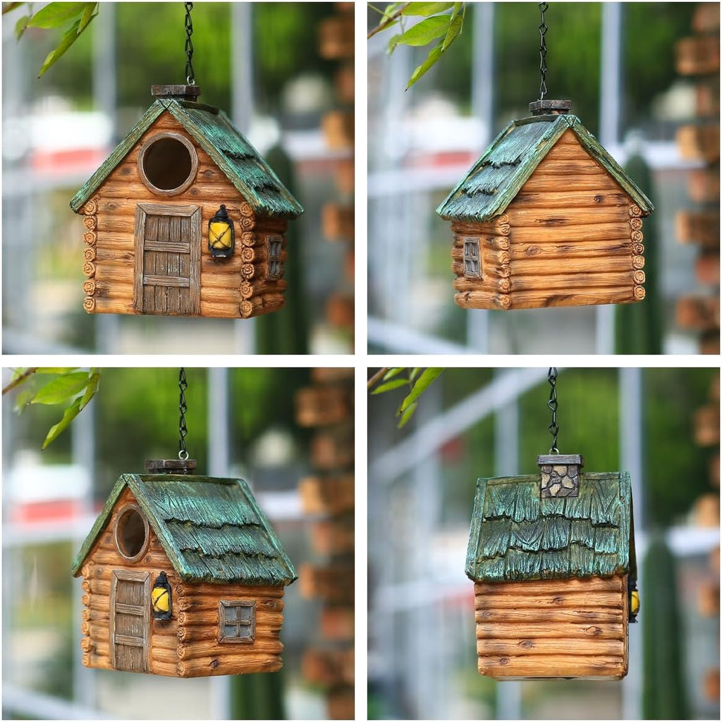 Outdoor Hanging Bird Nests, Hummingbird Houses, Garden Tree Decorations, Resin Ornaments (Wood Grain Color)
