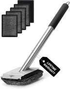 Bristle-Free Steam Grill Brush with 5 Replacement Pads – No Bristle Shedding. Unique Steel Fibers Pads Efficiently Deep Clean All Kinds of Grills. A Safe Outdoor Grill Cleaner. Gift for Men/Dad.