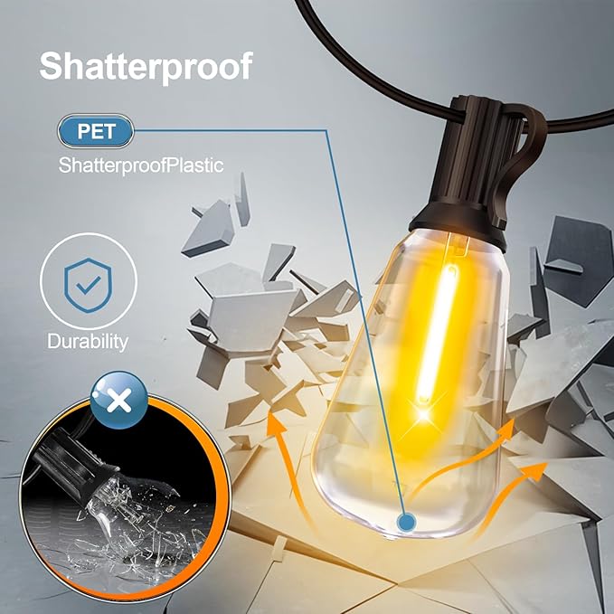 Outdoor String Led Patio Lights - 150Ft 45M Outside Waterproof Light ST38 Shatterproof Bulb Connectable Hanging Outdoor Electric Lighting for Backyard Yard Gazebo Porch Party