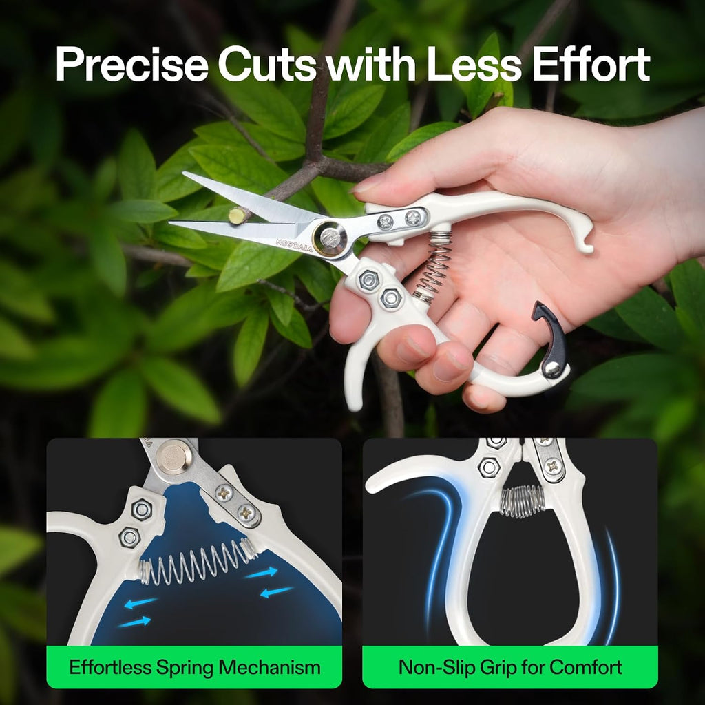 VIVOSUN Pruning Shears for Gardening, Q-Shaped Garden Scissors for Plants | Straight Precision Stainless Steel Blades, Comfort Ergonomic Grips, Ideal Snip for Deadheading, Trimming & Shaping Plants