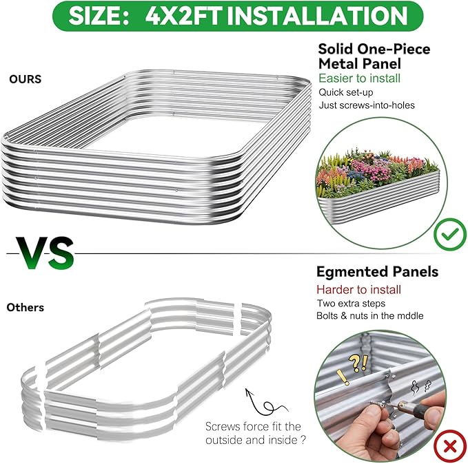 3 Pack Raised Beds for Gardening, Corrugated Galvanized Steel Raised Garden Bed, Outdoor Metal Above Ground Garden Bed for Vegetables and Flowers-4x2FT